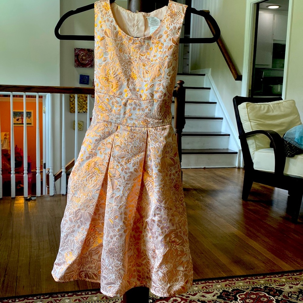Girls' Sp. Occasion Dress Size 8 Ivory w/Copper Glimmering Embroidery Flowers.
